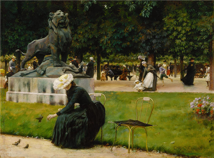 查尔斯·考特尼·柯伦(Charles Courtney Curran，美国画家)高清作品-《在卢森堡（花园）（1889）》