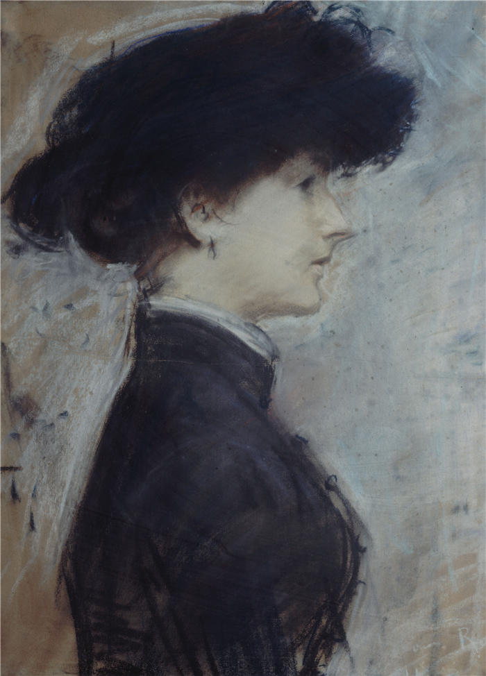 保罗·塞萨尔·赫勒 (Paul César Helleu,法国画家)高清作品-《 肖像女性肖像》