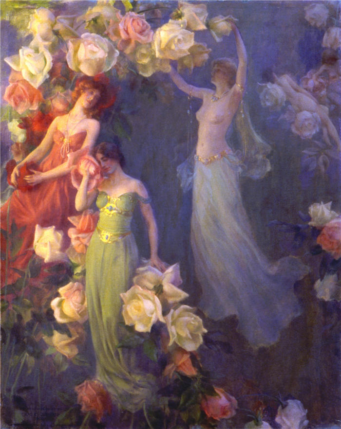 查尔斯·考特尼·柯伦(Charles Courtney Curran，美国画家)高清作品-《玫瑰香水 (1902)》
