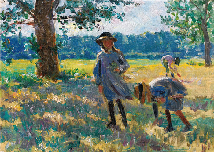 亨利·勒巴斯克(Henri Lebasque,法国画家)高清作品-《采花(约 1900 年)》