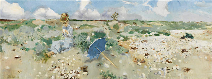 保罗·塞萨尔·赫勒 (Paul César Helleu，法国画家)高清作品-《 在沙滩上》