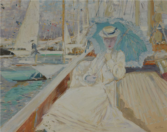 保罗·塞萨尔·赫勒 (Paul César Helleu,法国画家)高清作品-《 上船》