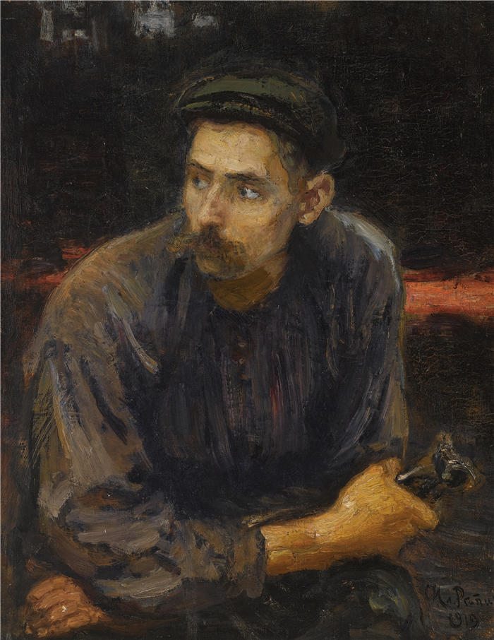 伊利亚·列宾（ Ilya Repin,俄罗斯画家）高清油画作品-《工人肖像（1919）》