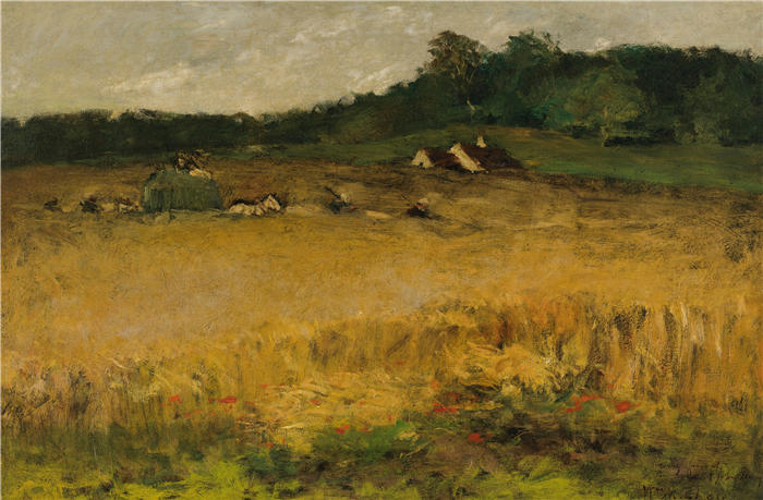威廉·梅里特·蔡斯（William Merritt Chase，美国画家）高清油画作品下载-《麦田》