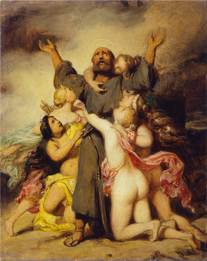 保罗·德拉罗什（Paul Delaroche，法国画家）高清油画作品-《圣安东尼的诱惑（约 1832 年）》