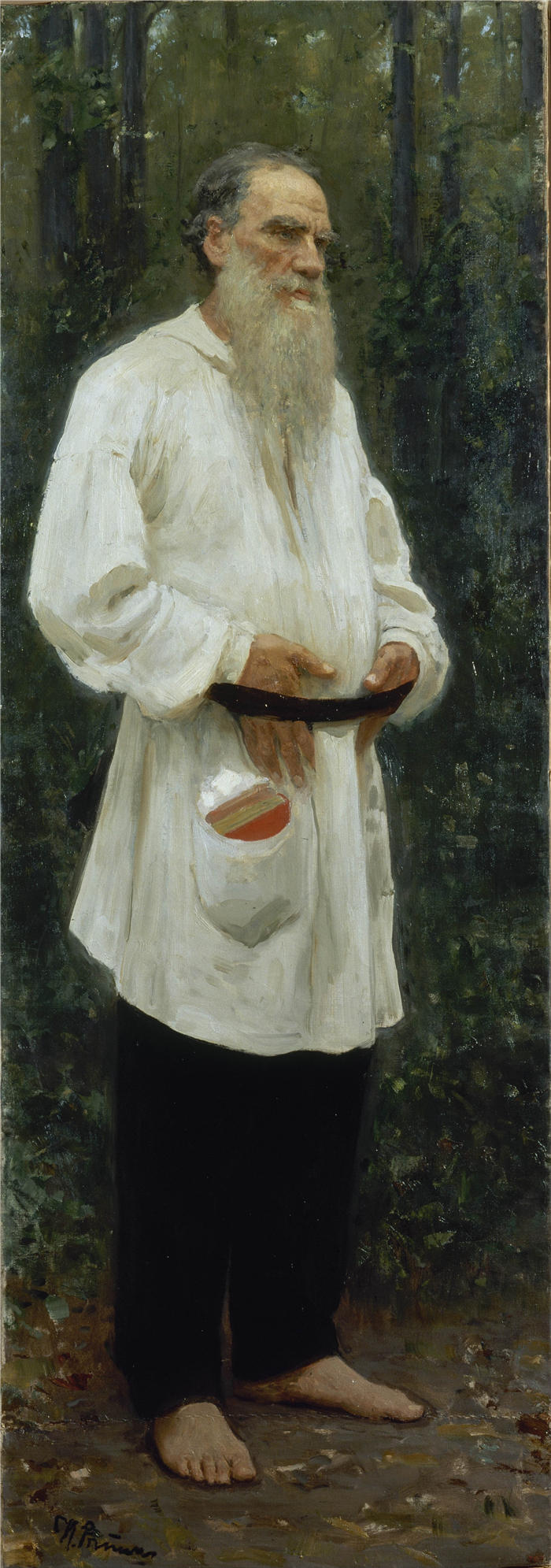 伊利亚·列宾（ Ilya Repin,俄罗斯画家）高清油画作品-《列夫托尔斯泰赤脚》