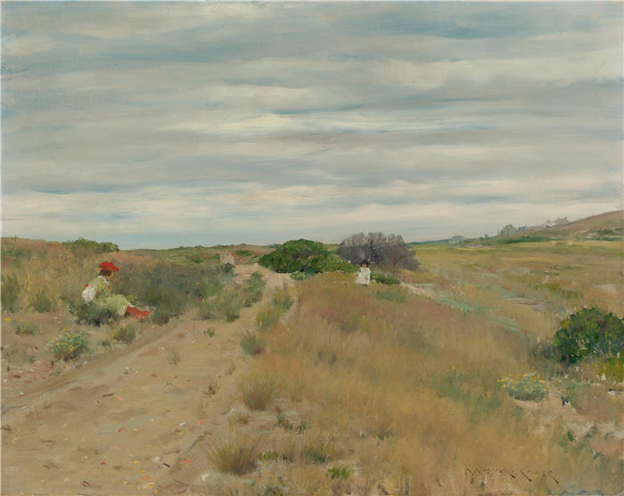威廉·梅里特·蔡斯（William Merritt Chase，美国画家）高清油画作品下载-《老沙路》