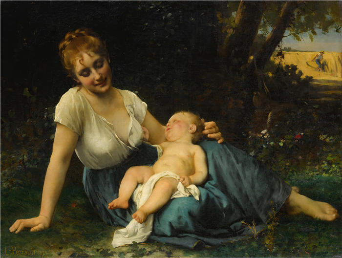 莱昂-让-​​巴塞尔·佩罗（Léon-Jean-Bazille Perrault,法国画家）高清作品下载《在树荫下休息 (1879)》