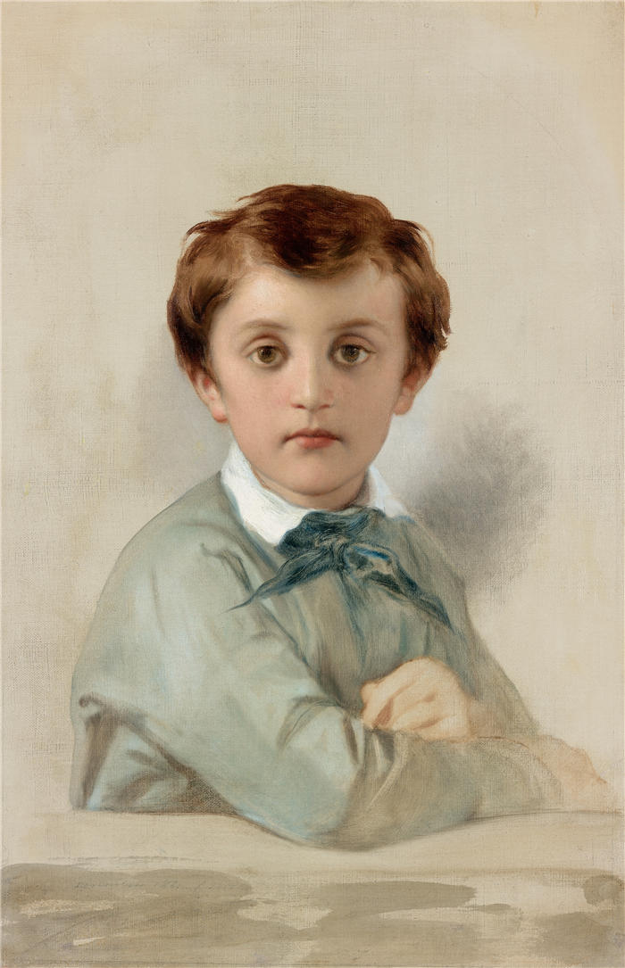 保罗·德拉罗什（Paul Delaroche，法国画家）高清油画作品-《菲利普-格雷戈尔·德拉罗什 (Philippe-Grégoire Delaroche) 的肖像，艺术家的小儿子 (1851)》