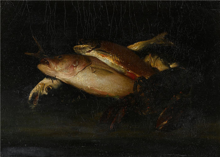 威廉·梅里特·蔡斯（William Merritt Chase，美国画家）高清油画作品下载-《有鱼的静物》