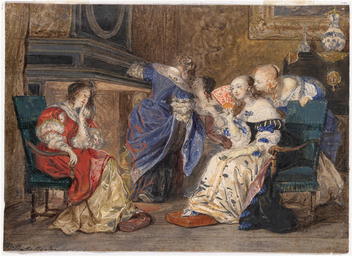 保罗·德拉罗什（Paul Delaroche，法国画家）高清油画作品-《室内妇女（约 1825-35 年）》