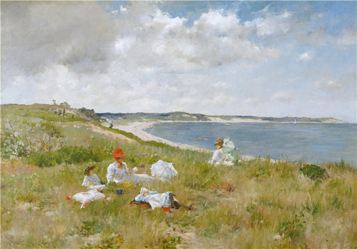 威廉·梅里特·蔡斯（William Merritt Chase，美国画家）高清油画作品下载-《空闲时间（大约 1894 年）》