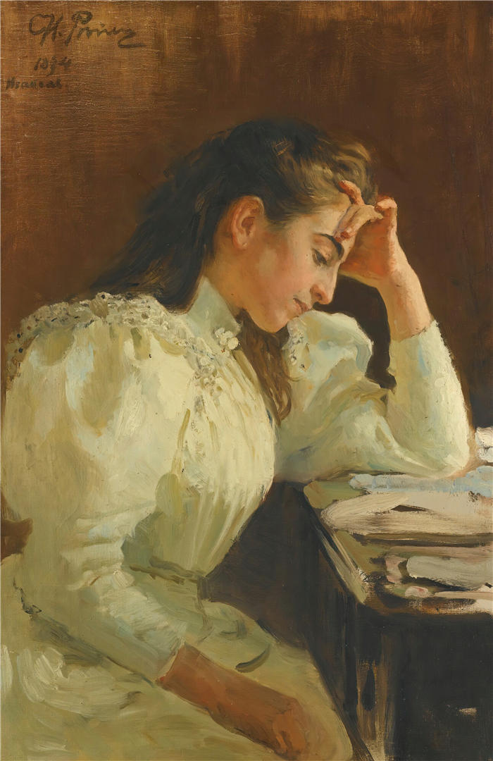伊利亚·列宾（ Ilya Repin,俄罗斯画家）高清油画作品-《那不勒斯女孩的肖像（1894 年）》