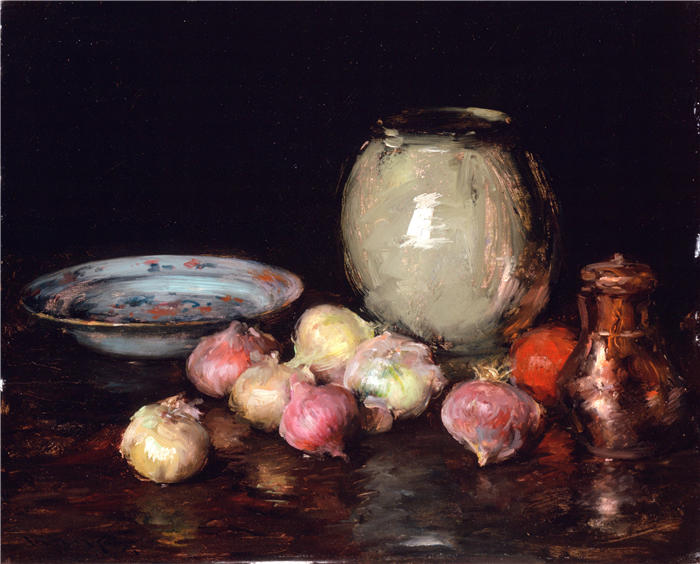 威廉·梅里特·蔡斯（William Merritt Chase，美国画家）高清油画作品下载-《洋葱 (1912)》