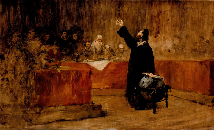 威廉·梅里特·蔡斯（William Merritt Chase，美国画家）高清油画作品下载-《克里斯托弗·哥伦布在萨拉曼卡会议前（约 1876 年）》