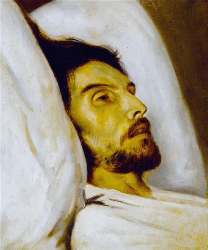保罗·德拉罗什（Paul Delaroche，法国画家）高清油画作品-《肖像临终前的男人——阿尔芒·卡雷尔（1840）》