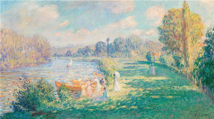 亨利·勒巴斯克（Henri Lebasque，法国画家）高清作品-《马恩河畔（1901）》