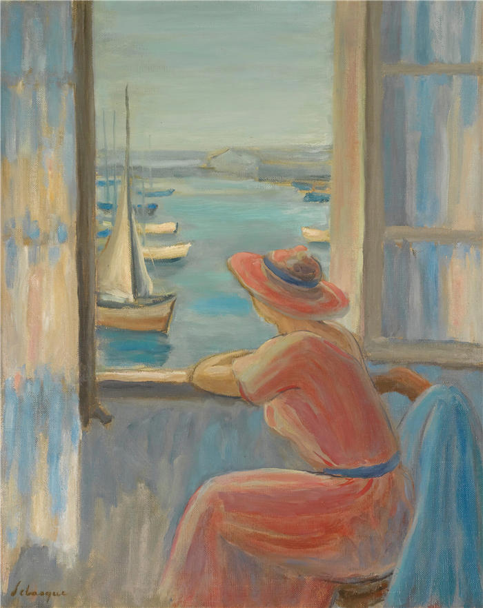 亨利·勒巴斯克（Henri Lebasque，法国画家）高清作品-《杨岛窗外（1919年）》