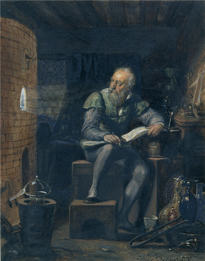 保罗·德拉罗什（Paul Delaroche，法国画家）高清油画作品-《帕利西在他的工作室（约1832年）》