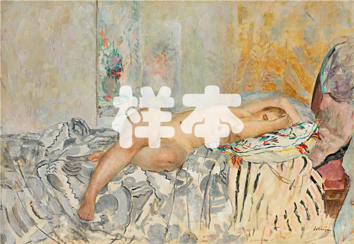 亨利·勒巴斯克（Henri Lebasque，法国画家）高清作品-《躺在西班牙垫子上的裸体 (1925)》