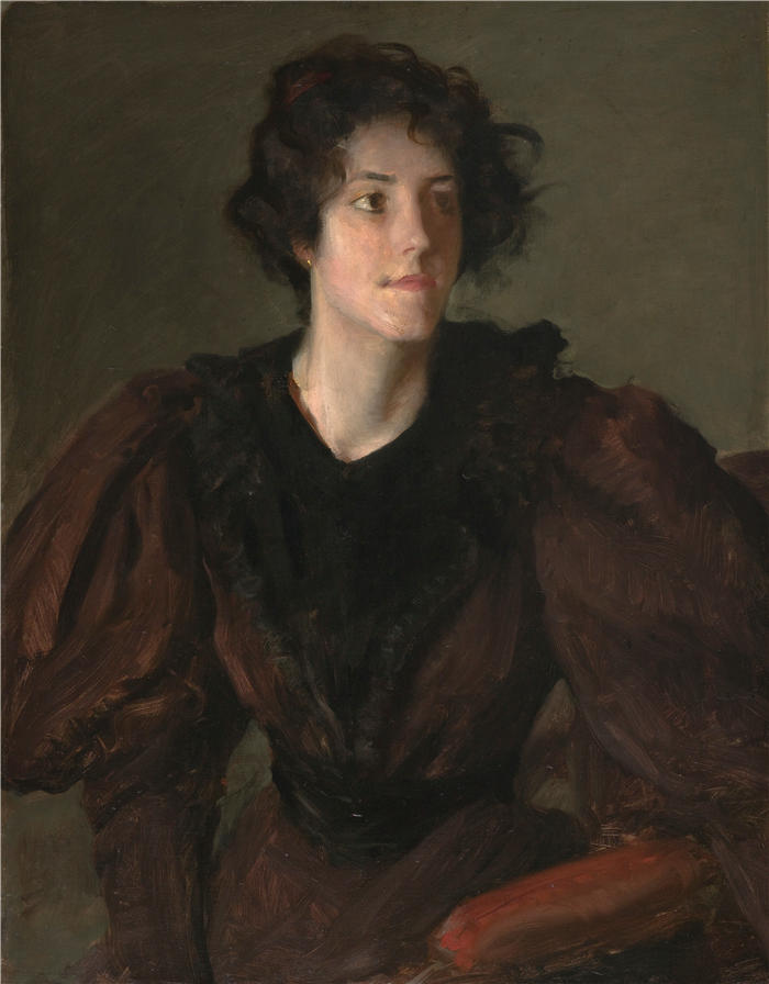 威廉·梅里特·蔡斯（William Merritt Chase，美国画家）高清油画作品下载-《一位年轻女性的研究（1883-1887）》