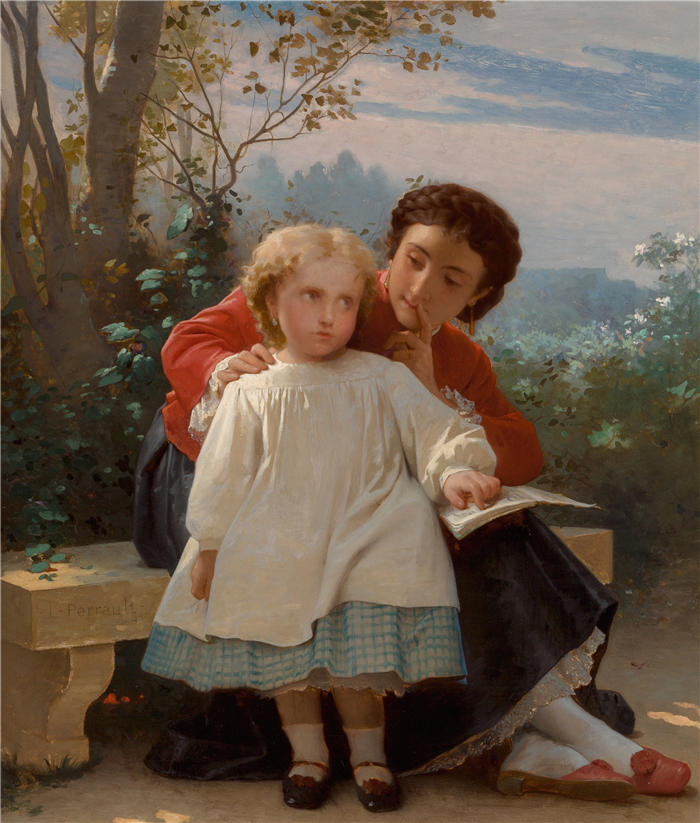 莱昂-让-​​巴塞尔·佩罗（Léon-Jean-Bazille Perrault,法国画家）高清作品下载《一堂阅读课》