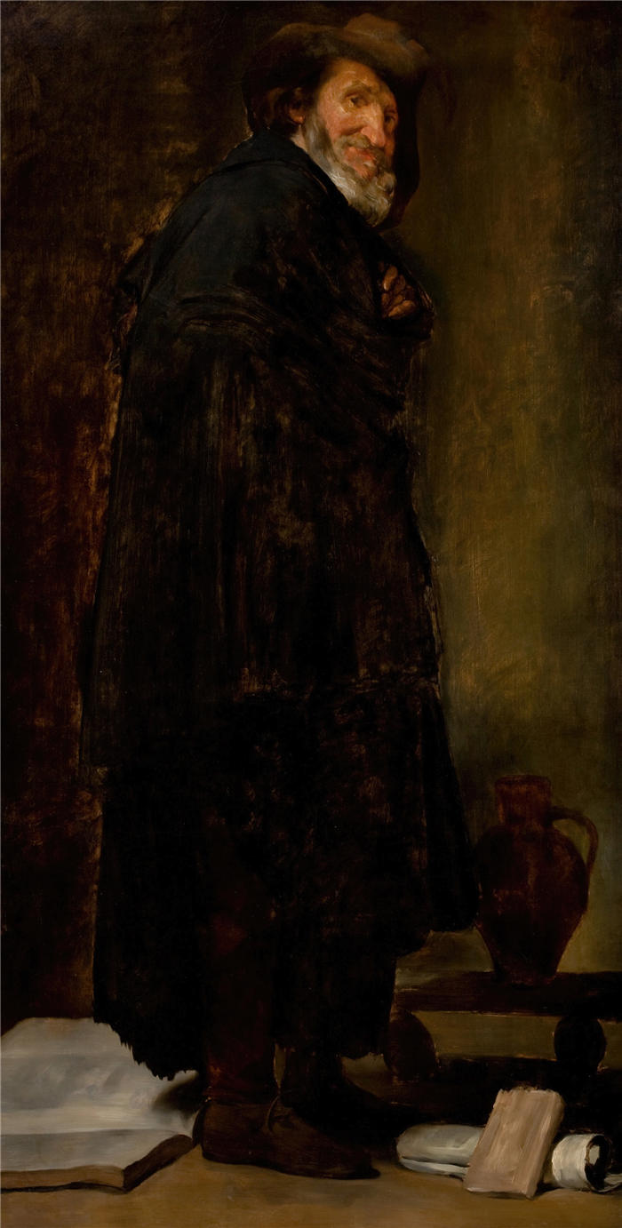威廉·梅里特·蔡斯（William Merritt Chase，美国画家）高清油画作品下载-《委拉斯开兹的《墨尼帕斯》（1882 年）的副本》