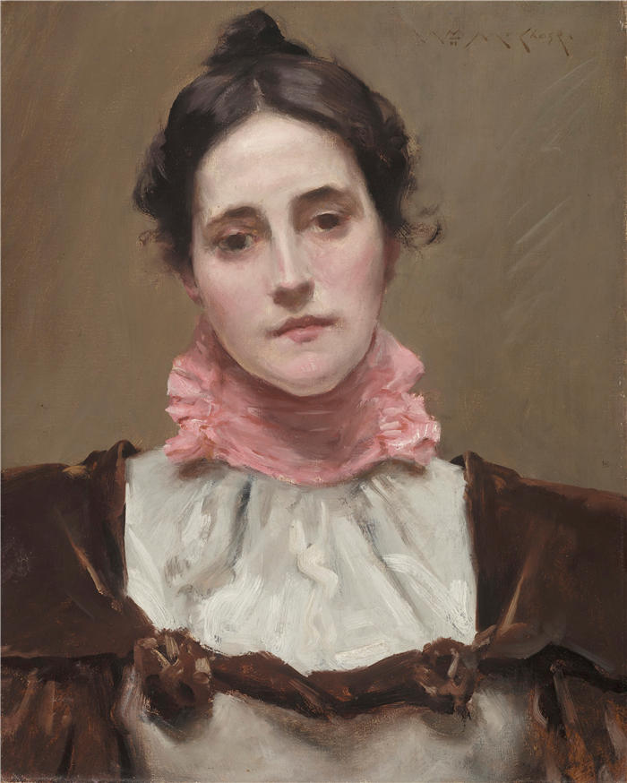 威廉·梅里特·蔡斯（William Merritt Chase，美国画家）高清油画作品下载-《威廉·梅里特·蔡斯夫人（约 1890 年）》