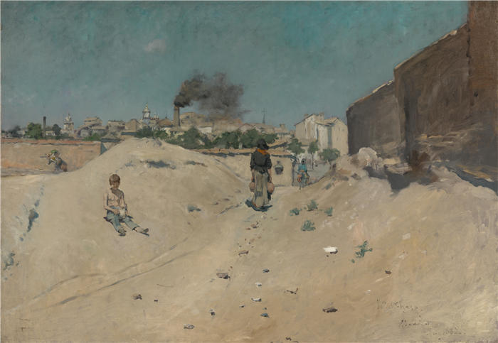 威廉·梅里特·蔡斯（William Merritt Chase，美国画家）高清油画作品下载-《马德里郊区 (1882)》