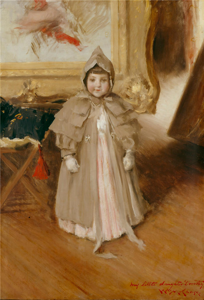 威廉·梅里特·蔡斯（William Merritt Chase，美国画家）高清油画作品下载-《我的小女儿多萝西（约 1894 年）》