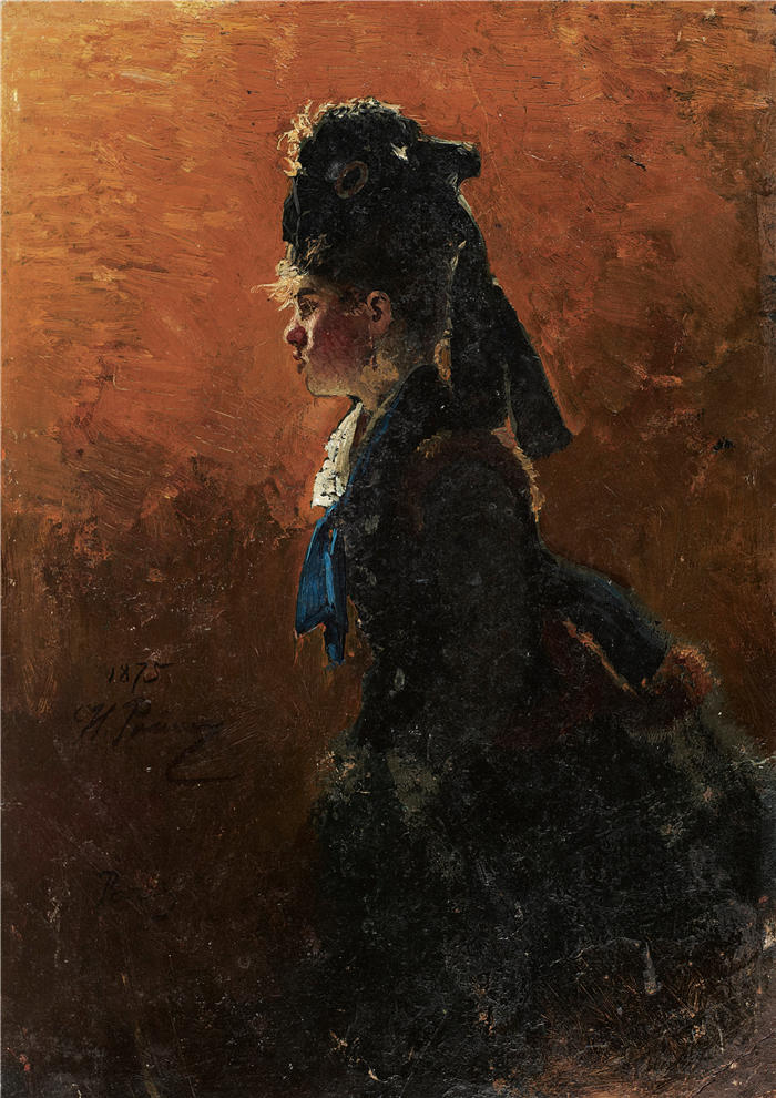 伊利亚·列宾（ Ilya Repin,俄罗斯画家）高清油画作品-《为巴黎咖啡馆学习（1875）》