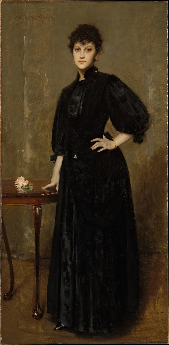 威廉·梅里特·蔡斯（William Merritt Chase，美国画家）高清油画作品下载-《黑衣女郎 (1888)》
