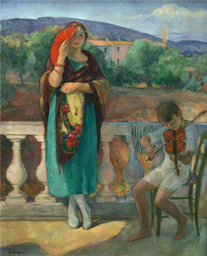 亨利·勒巴斯克（Henri Lebasque，法国画家）高清作品-《在阳台上（1920）》