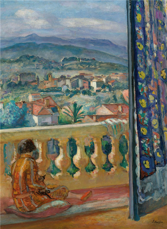 亨利·勒巴斯克（Henri Lebasque，法国画家）高清作品-《戛纳，蓝幕（1926）》