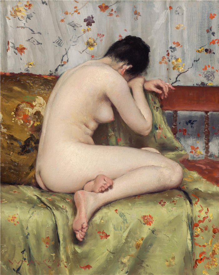 威廉·梅里特·蔡斯（William Merritt Chase，美国画家）高清油画作品下载-《现代抹大拉（约 1888 年）》