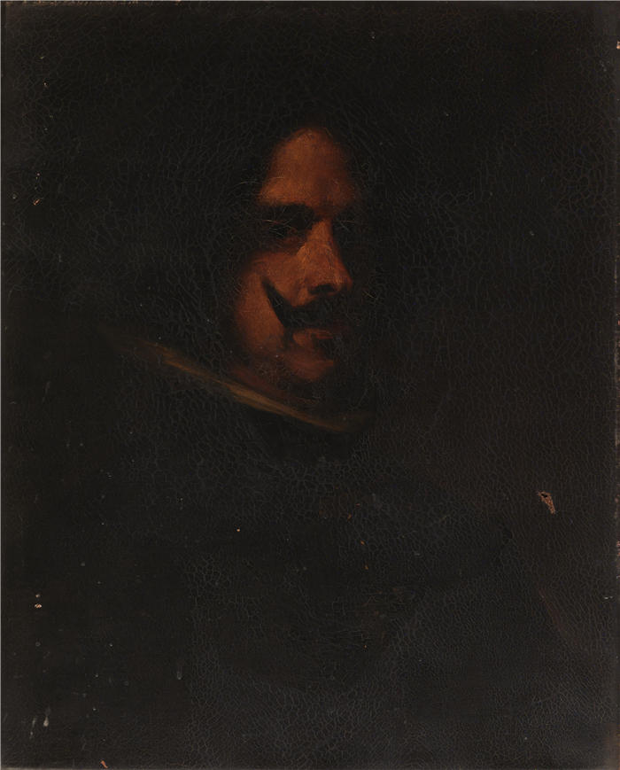 威廉·梅里特·蔡斯（William Merritt Chase，美国画家）高清油画作品下载-《一个男人的头（Diego Velázquez 的复制品）（约 1872-1879 年）》