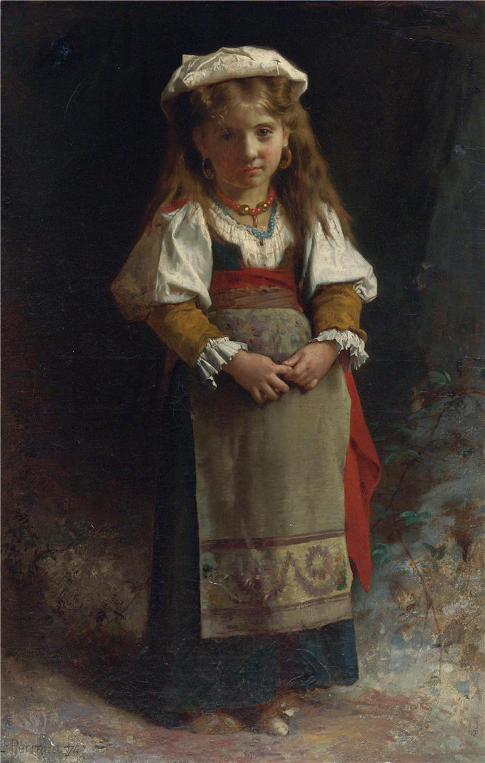 莱昂-让-​​巴塞尔·佩罗（Léon-Jean-Bazille Perrault,法国画家）高清作品下载《一个年轻女孩的肖像（1874）》
