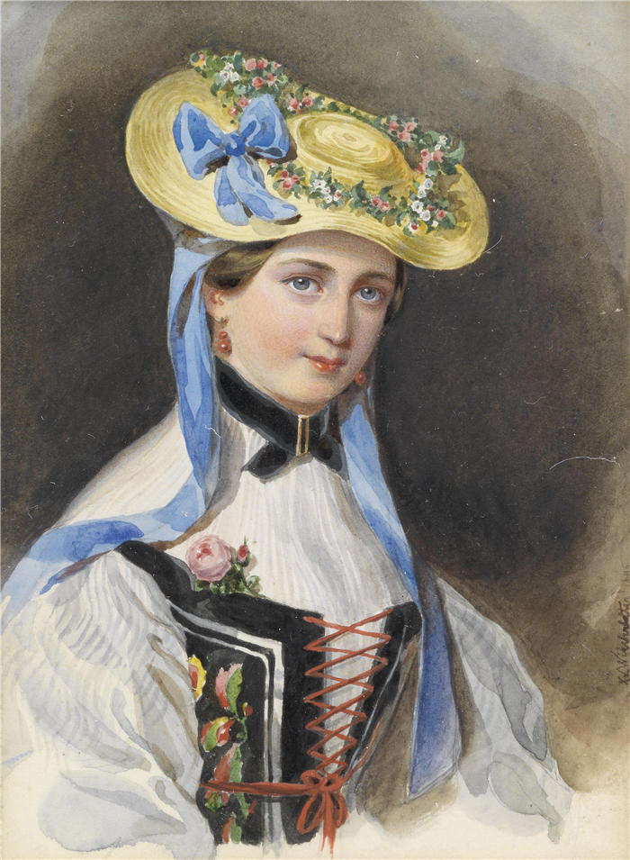 弗朗兹·萨维尔·温特豪德（Franz Xaver Winterhalter，德国画家）高清油画下载-《穿着服装的列支敦士登公主（1845年）》