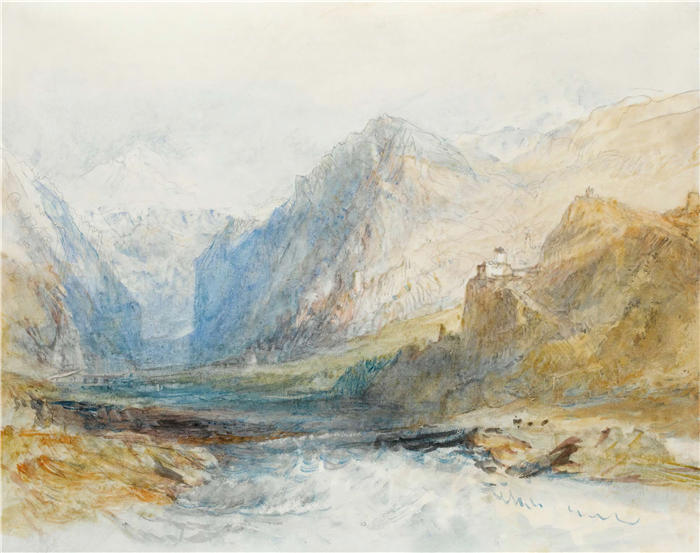 约瑟夫·马洛德·威廉·特纳(Joseph Mallord William Turner,英国画家)高清作品下载-《Domleschg 山谷,向北望去 Rothenbrünnen 的峡谷(1840 年)
