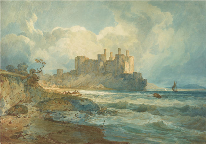约瑟夫·马洛德·威廉·特纳（Joseph Mallord William Turner，英国画家）高清作品下载-《北威尔士康威城堡 (1798)》
