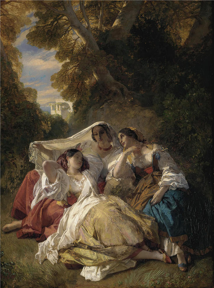 弗朗兹·萨维尔·温特豪德（Franz Xaver Winterhalter，德国画家）高清油画下载-《午睡 (1844)》