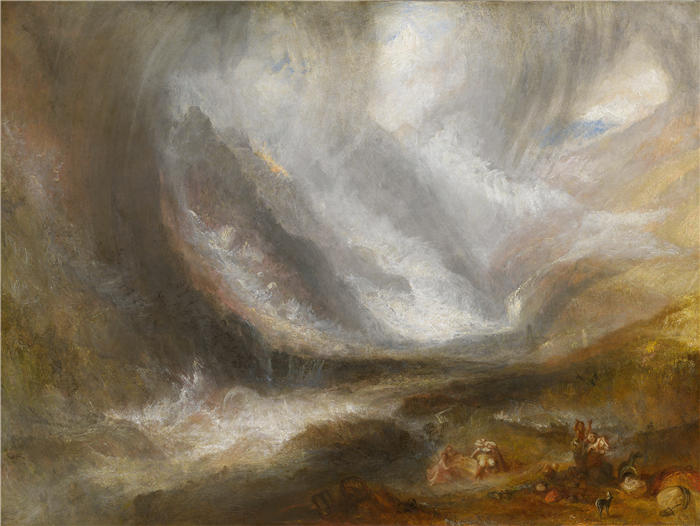 约瑟夫·马洛德·威廉·特纳(Joseph Mallord William Turner,英国画家)高清作品下载-《奥斯塔谷;暴风雪、雪崩和雷暴 (1836-37)》