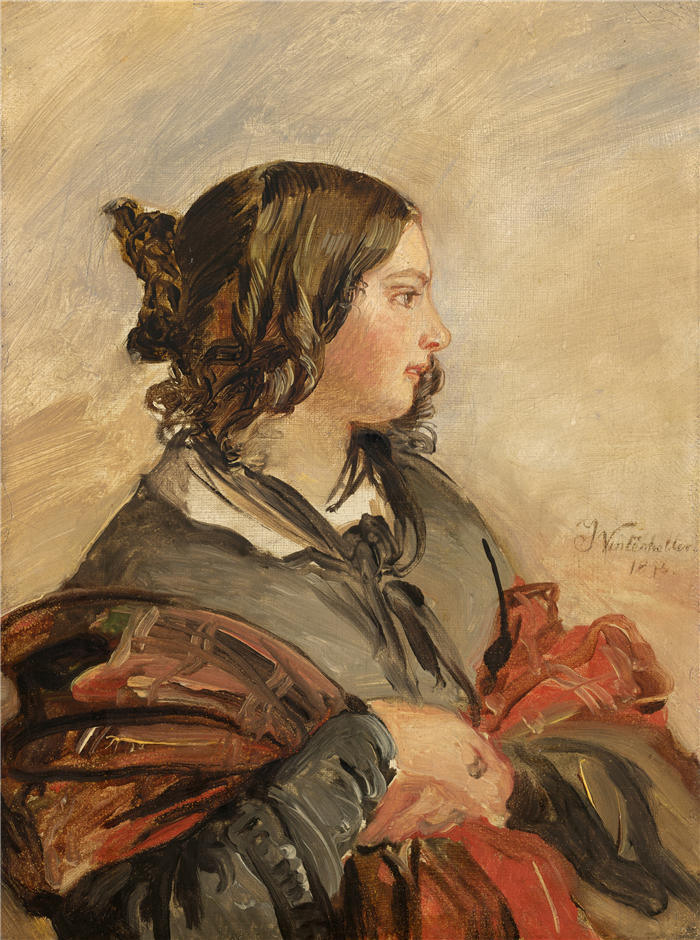 弗朗兹·萨维尔·温特豪德（Franz Xaver Winterhalter，德国画家）高清油画下载-《年轻的维多利亚女王肖像（1843 年）》