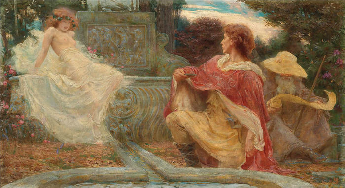 赫伯特·詹姆斯·德雷珀 (Herbert James Draper，英国画家) 高清作品-《喷泉之灵 (1891)》