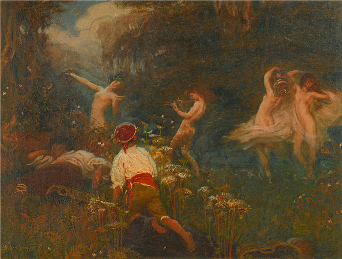 赫伯特·詹姆斯·德雷珀 (Herbert James Draper,英国画家) 高清作品-《复古早晨的第一张草图》