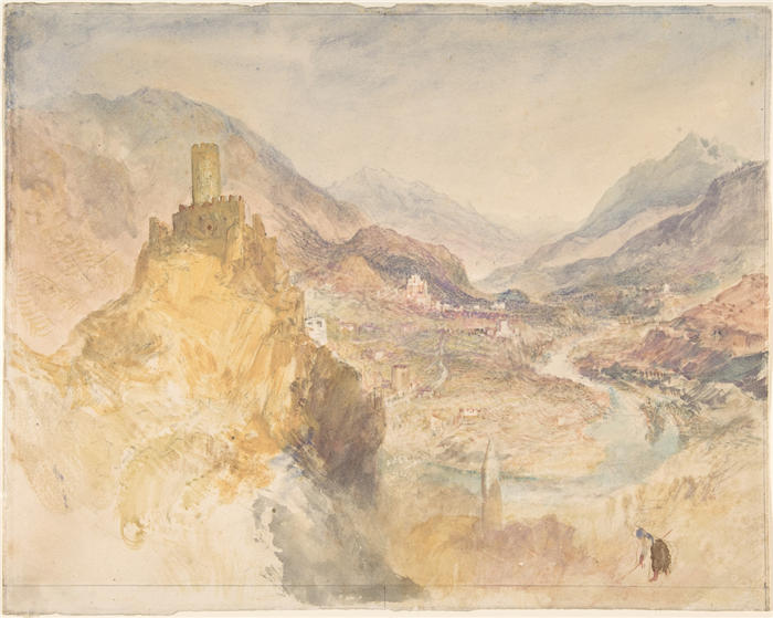 约瑟夫·马洛德·威廉·特纳(Joseph Mallord William Turner,英国画家)高清作品下载-《Chatel Argent 和 Val d'Aosta 从维伦纽夫上方 (1836)