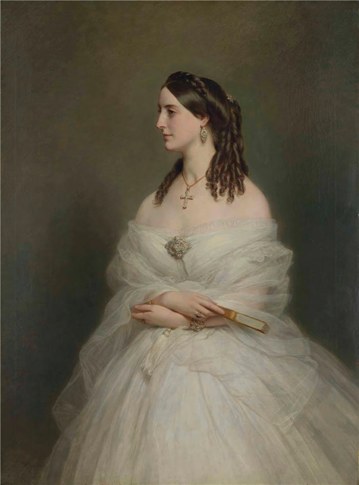 弗朗兹·萨维尔·温特豪德（Franz Xaver Winterhalter，德国画家）高清油画下载-《范德贝尔夫人的肖像（1866 年）》