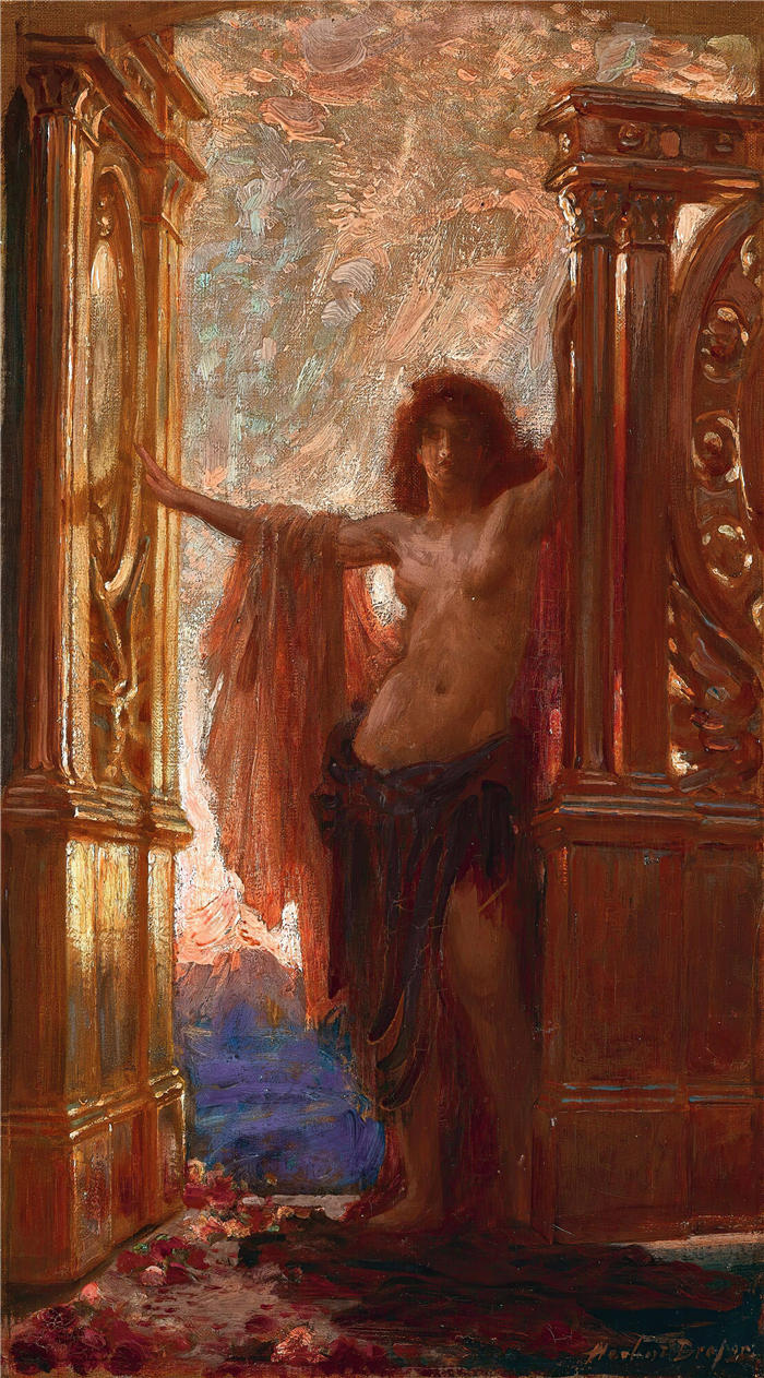 赫伯特·詹姆斯·德雷珀 (Herbert James Draper,英国画家) 高清作品-《黎明之门》
