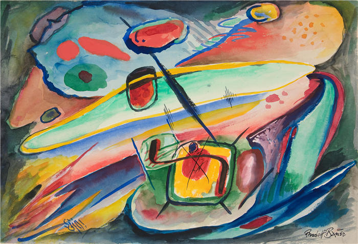 鲁道夫·鲍尔(Rudolf Bauer),德国画家作品-无题(抽象形式)(约 1917-18 年)