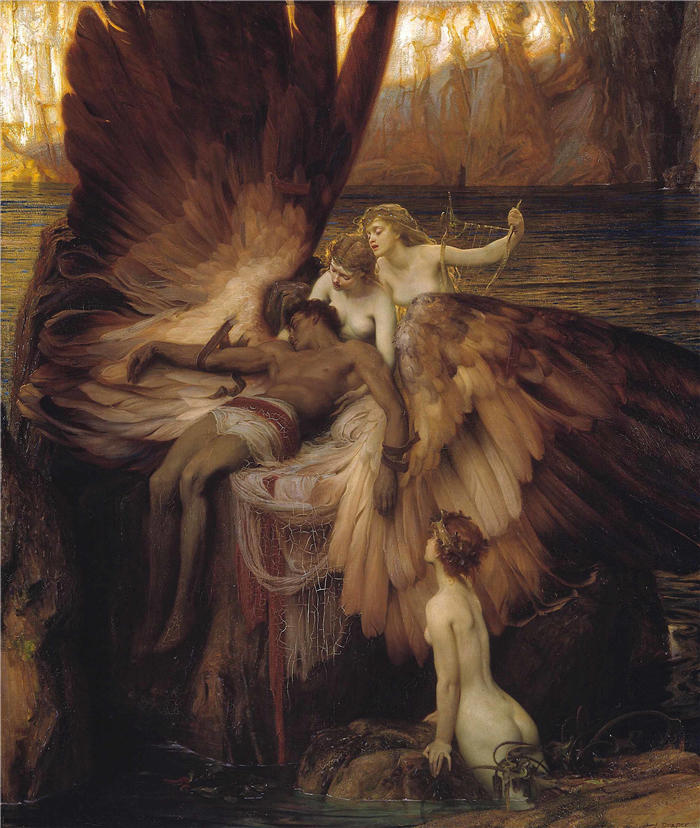 赫伯特·詹姆斯·德雷珀 (Herbert James Draper，英国画家) 高清作品-《伊卡洛斯的悲歌 (1898)》